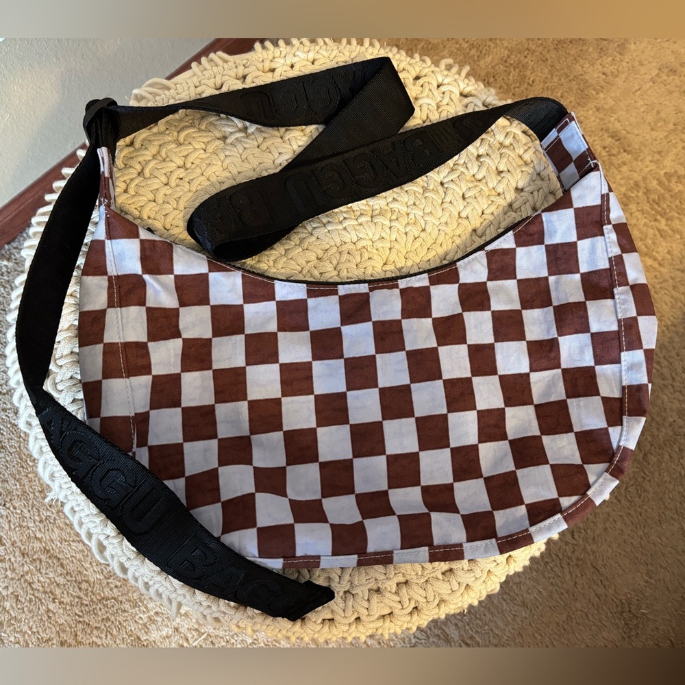 Baggu Medium Crescent in Brown and Blue Check